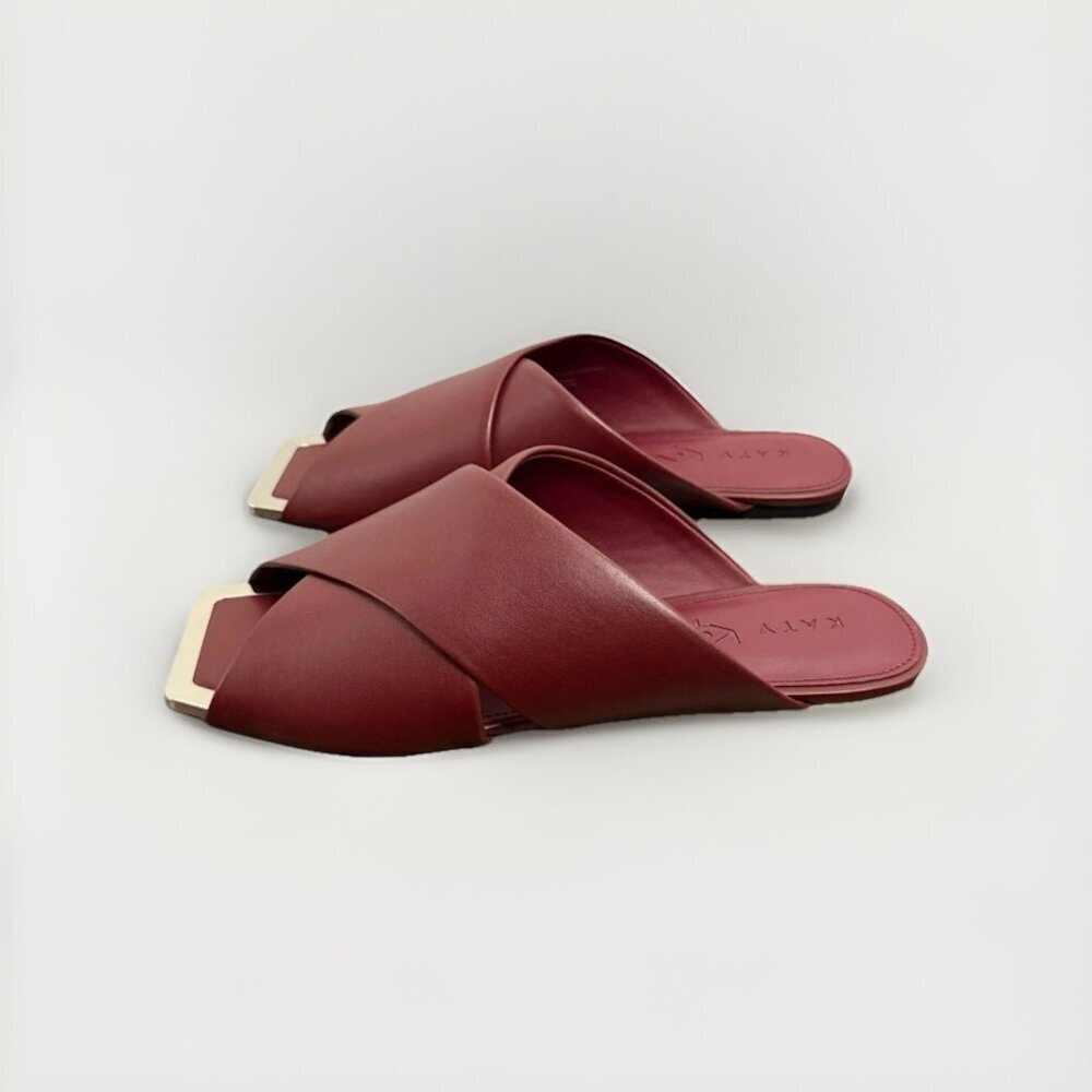 Katy Perry The Checked In Slide Sandal Softy Nappa Cranberry 8.5 NIB - Picture 2 of 7